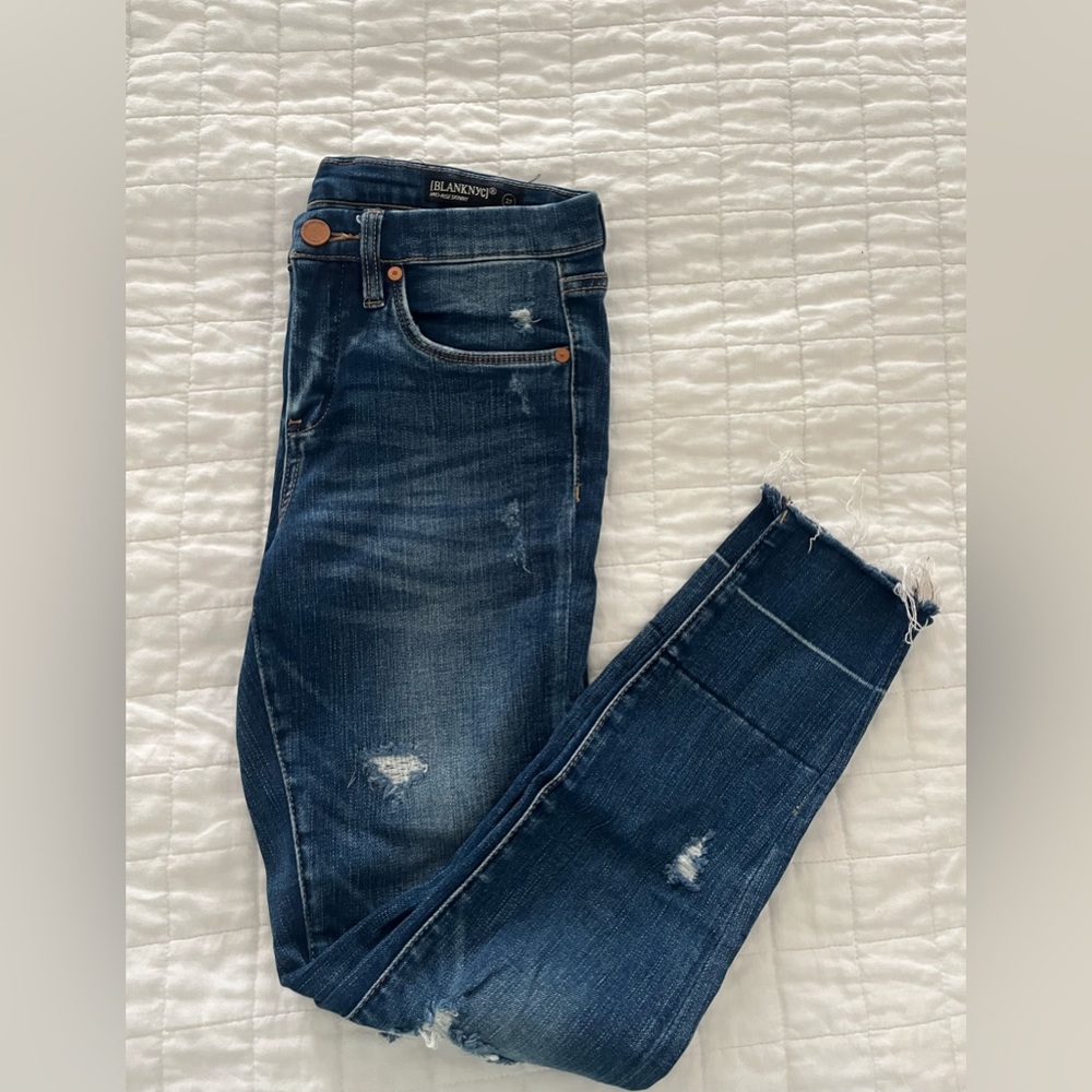 BlankNYC Distressed Dark Denim Wash Skinny Jeans